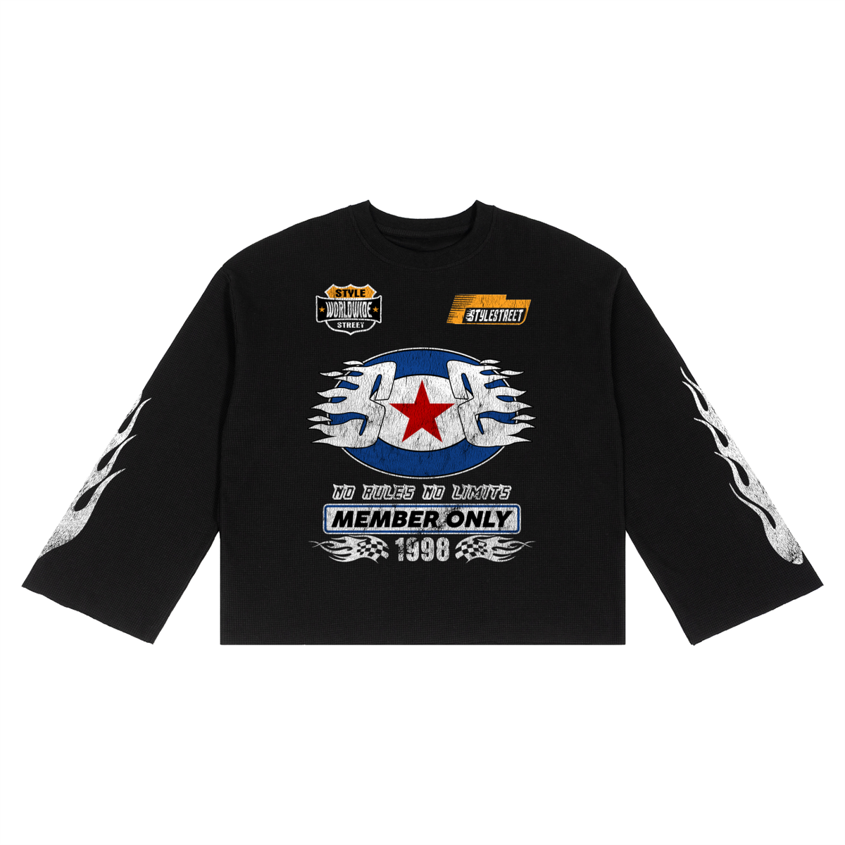 STYLESTREET — Raw Edge Waffle Long Sleeve T-Shirt