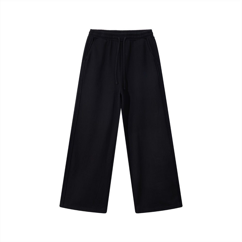 Black straight-leg sweatpants with an elastic waistband and drawstring.