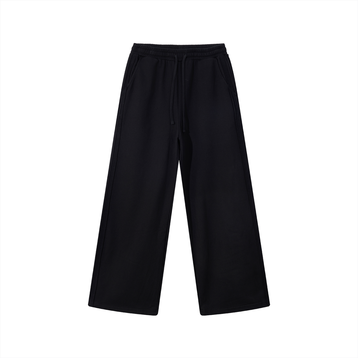 Black straight-leg sweatpants with an elastic waistband and drawstring.