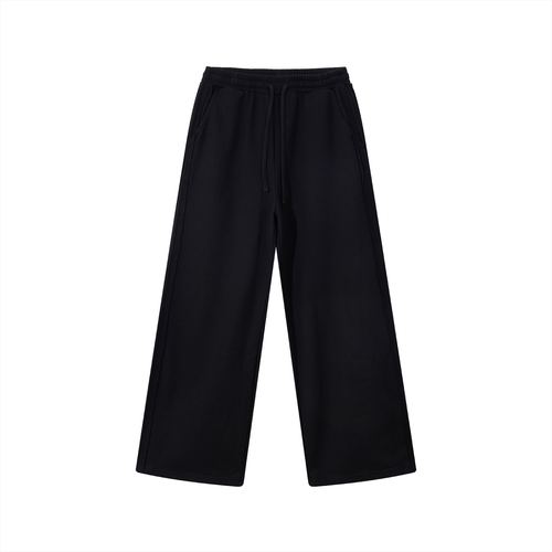 Black straight-leg sweatpants with an elastic waistband and drawstring.