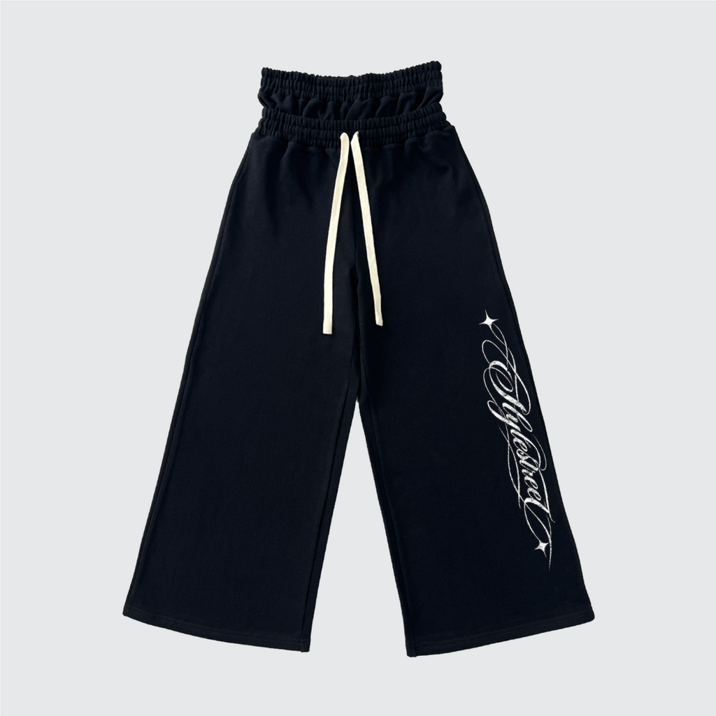 STYLESTREET Double-Waist Cotton Wide-Leg Sweatpants