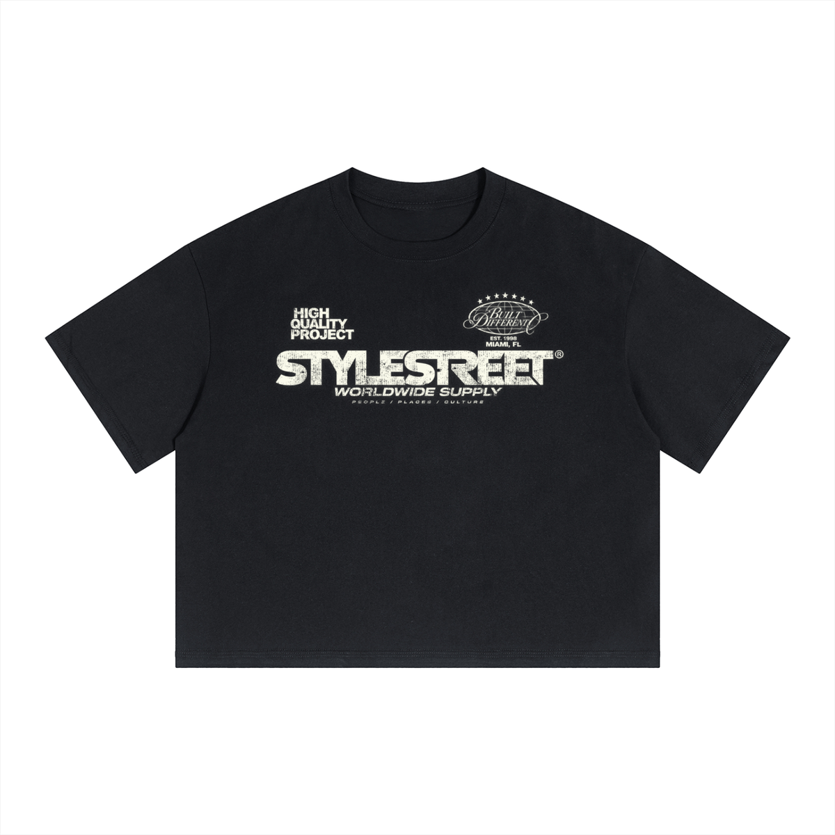STYLESTREET Black Cotton Boxy T-Shirt
