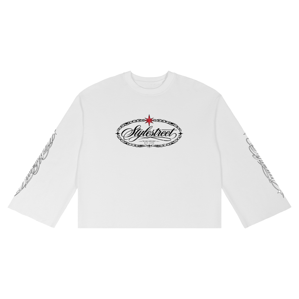 STYLESTREET Raw-Edge Waffle Long-Sleeve T-Shirt