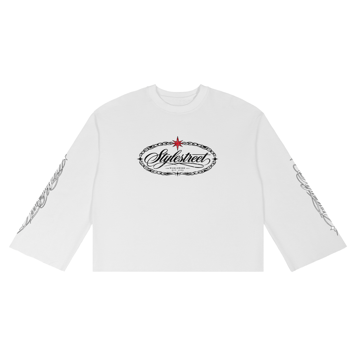STYLESTREET Raw-Edge Waffle Long-Sleeve T-Shirt