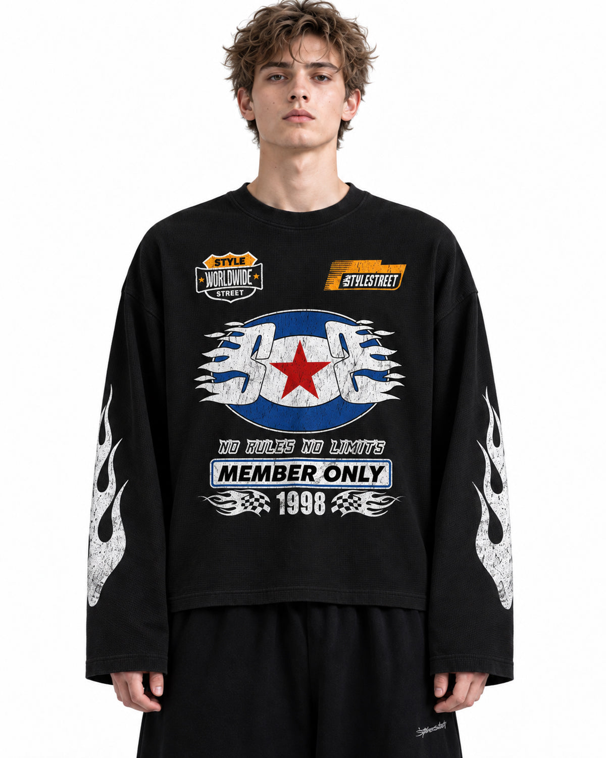 STYLESTREET Raw-Edge Waffle T-Shirt