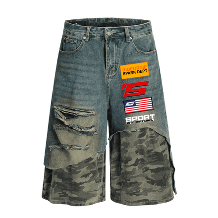 RACING Camouflage Denim Shorts