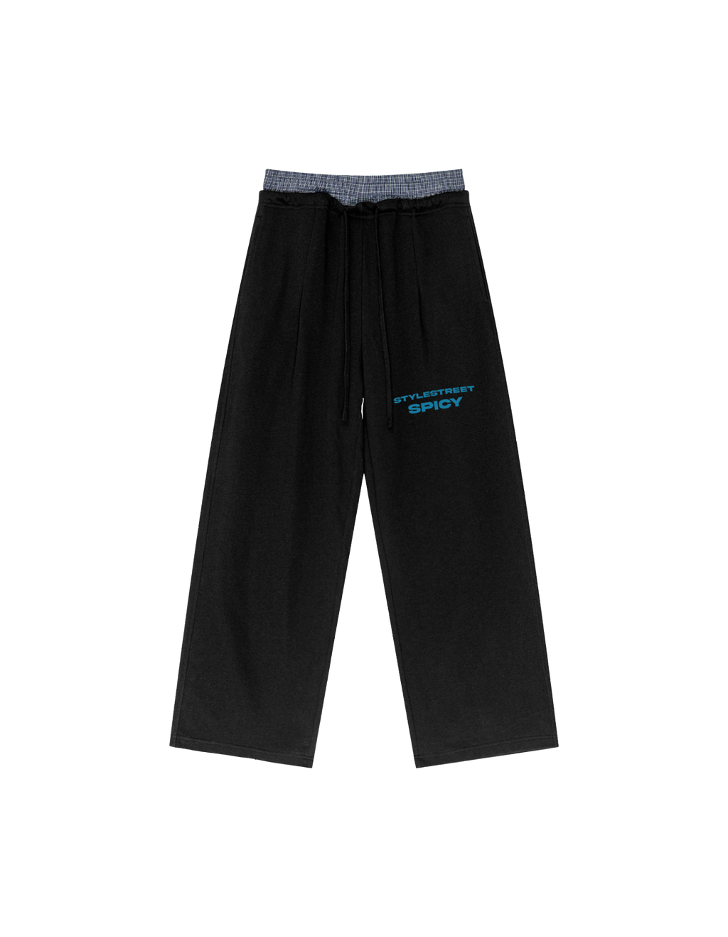Plaid Contrast Waist Pants — Loose Fit