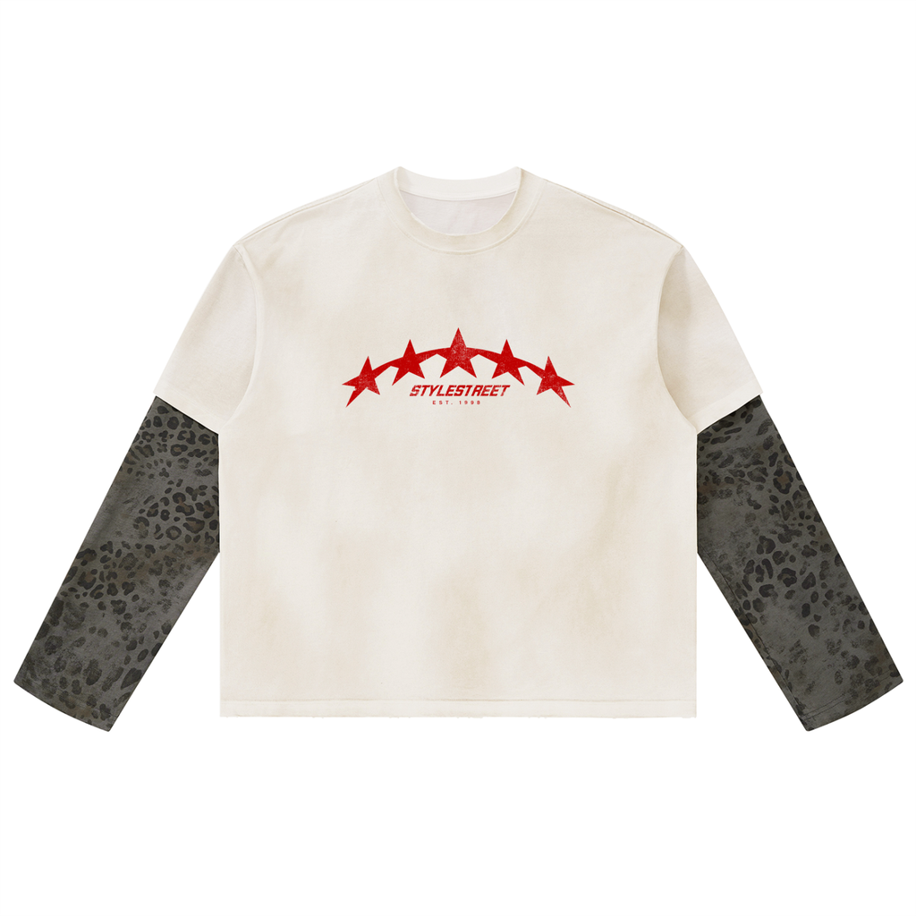 STYLESTREET Leopard-Panel Layered Long-Sleeve T-Shirt