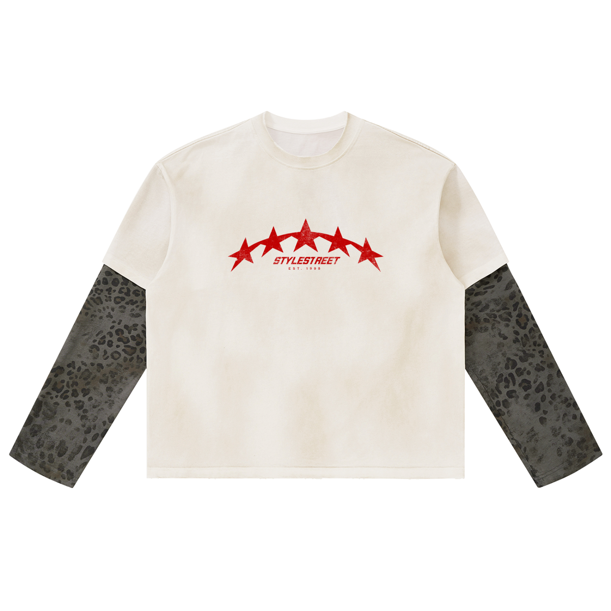 STYLESTREET Leopard-Panel Layered Long-Sleeve T-Shirt