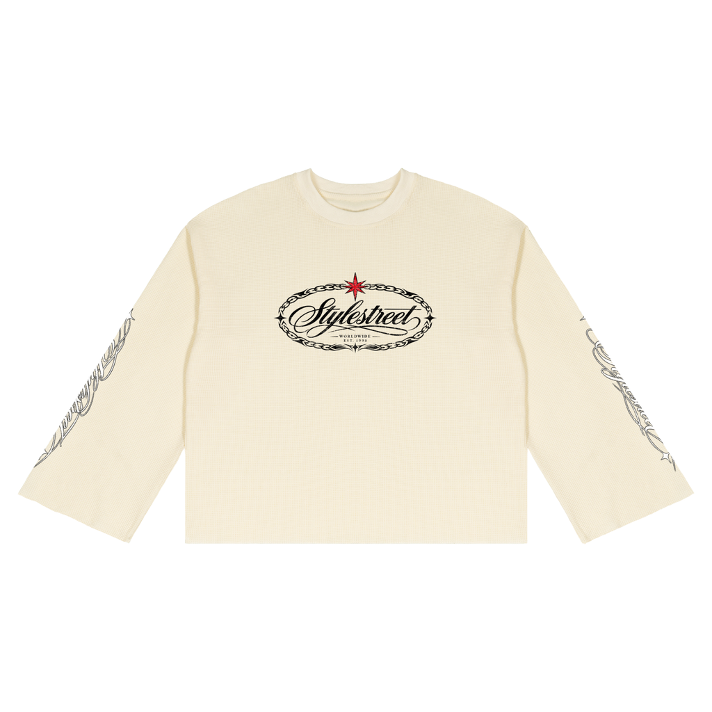 STYLESTREET Raw-Edge Waffle Long-Sleeve T-Shirt