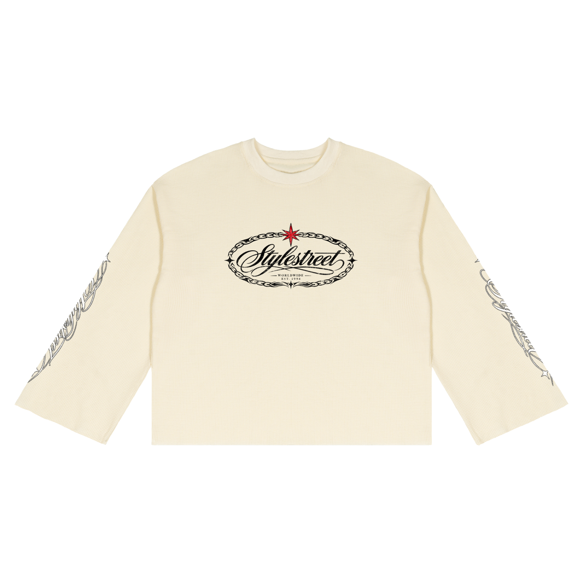 STYLESTREET Raw-Edge Waffle Long-Sleeve T-Shirt