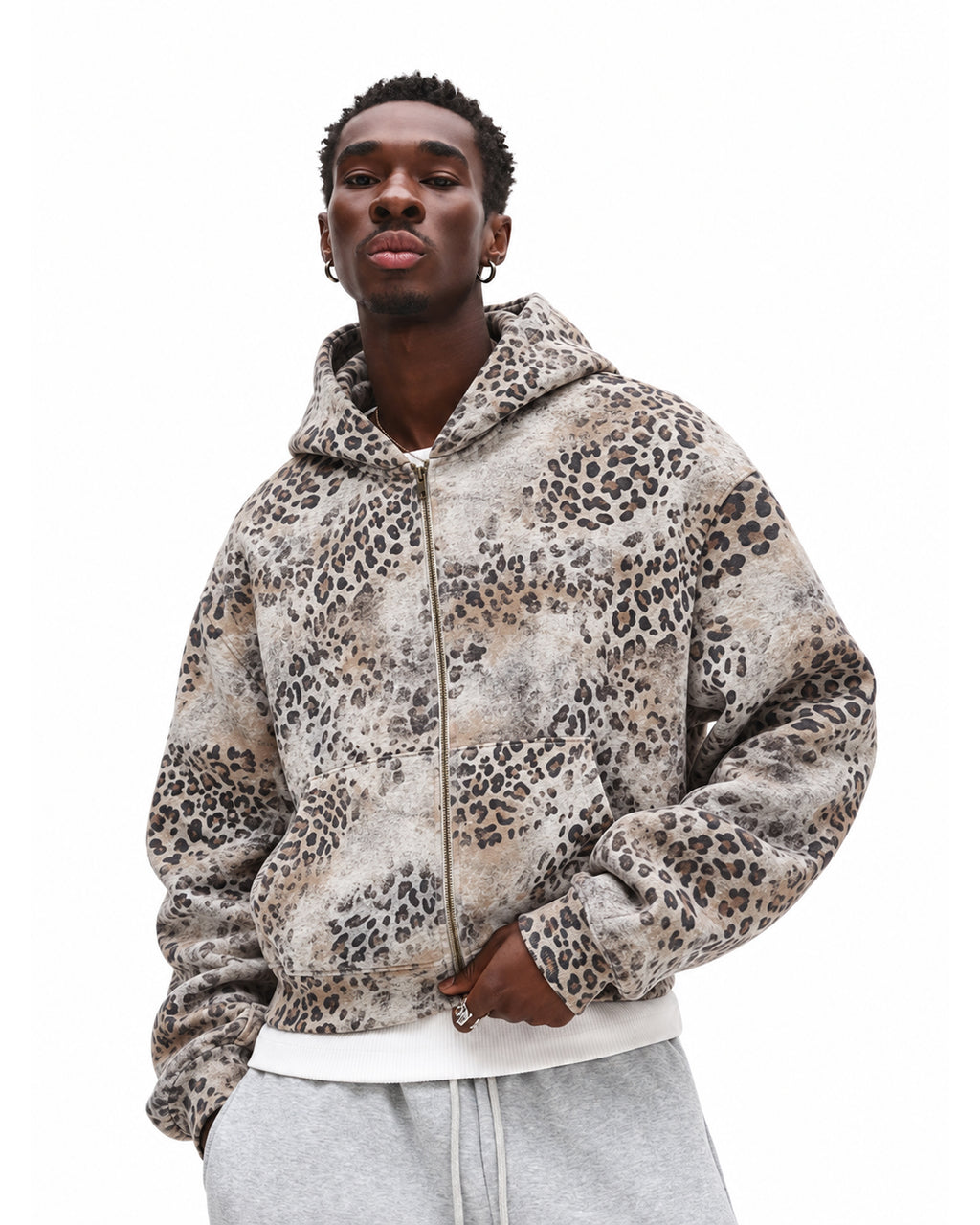 STYLESTREET — Vintage Wash Leopard Zip Hoodie
