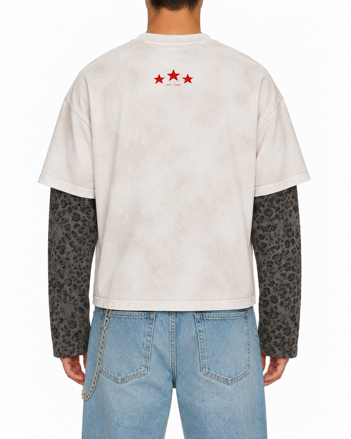 STYLESTREET Leopard-Panel Layered Long-Sleeve T-Shirt