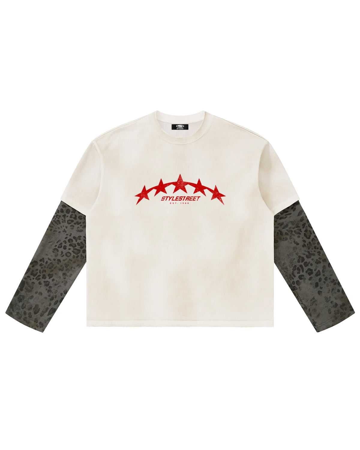 STYLESTREET Leopard-Panel Layered Long-Sleeve T-Shirt
