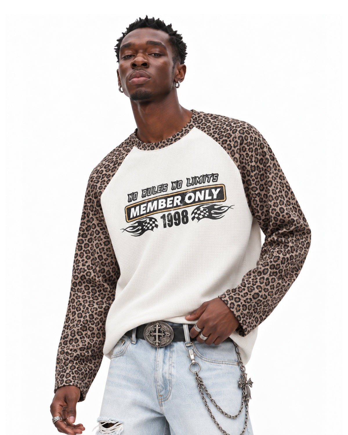 STYLESTREET Leopard-Panel Raglan T-Shirt