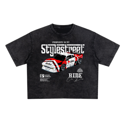 RIDE OR DIE Cropped Snow Washed T-shirt